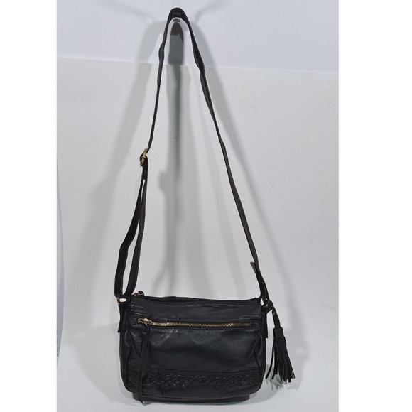 Great American Leather Works Handbags - Great American Leather Works Black Leather Crossbody Bag Braided Tassel Purse